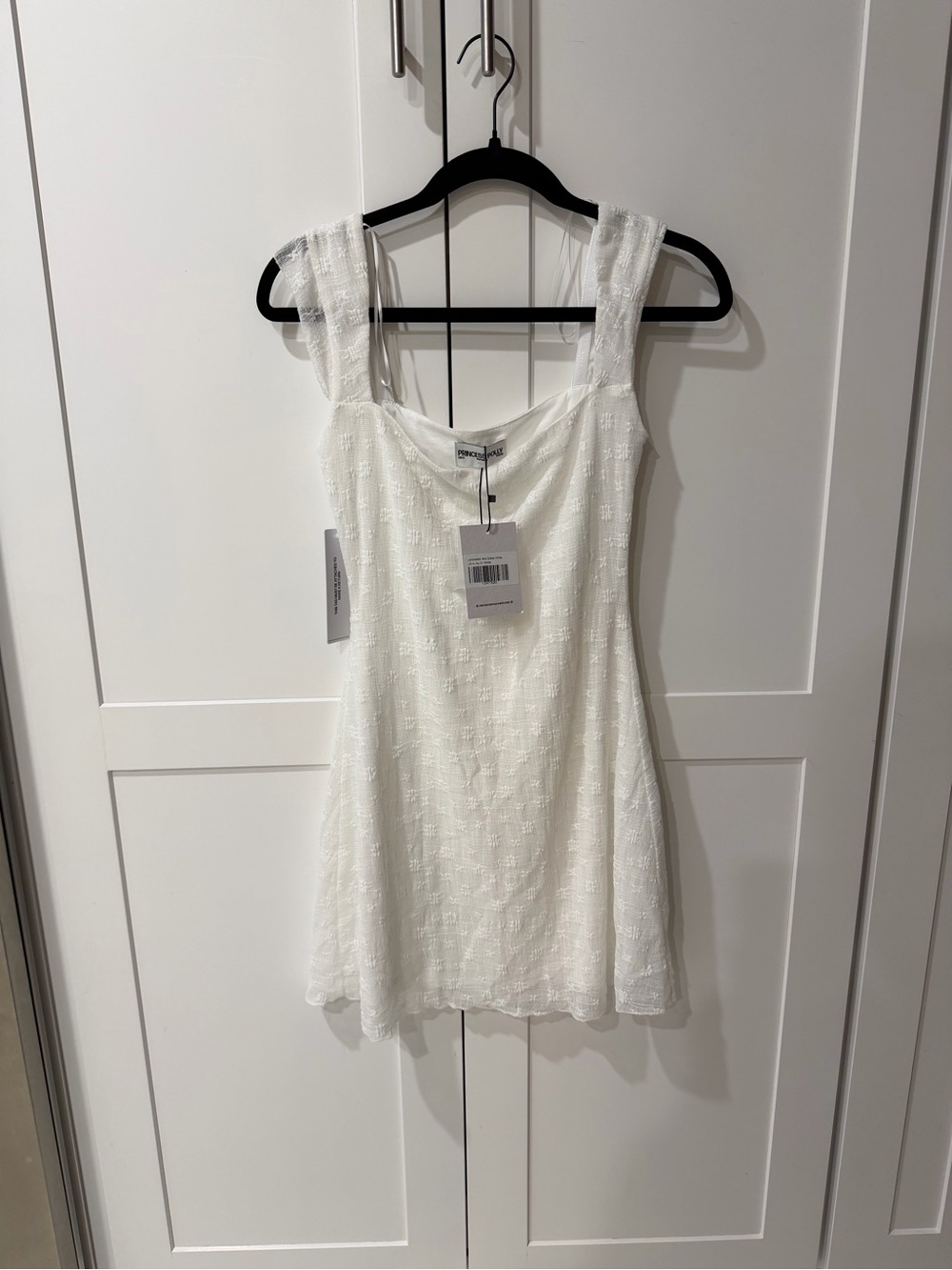 NEW Princess Polly Lanchester White Textured Square-Neck Mini Dress - Picture 3 of 8